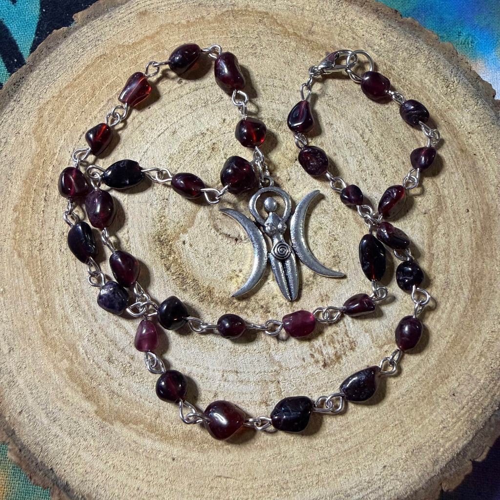 Garnet triple moon goddess necklace