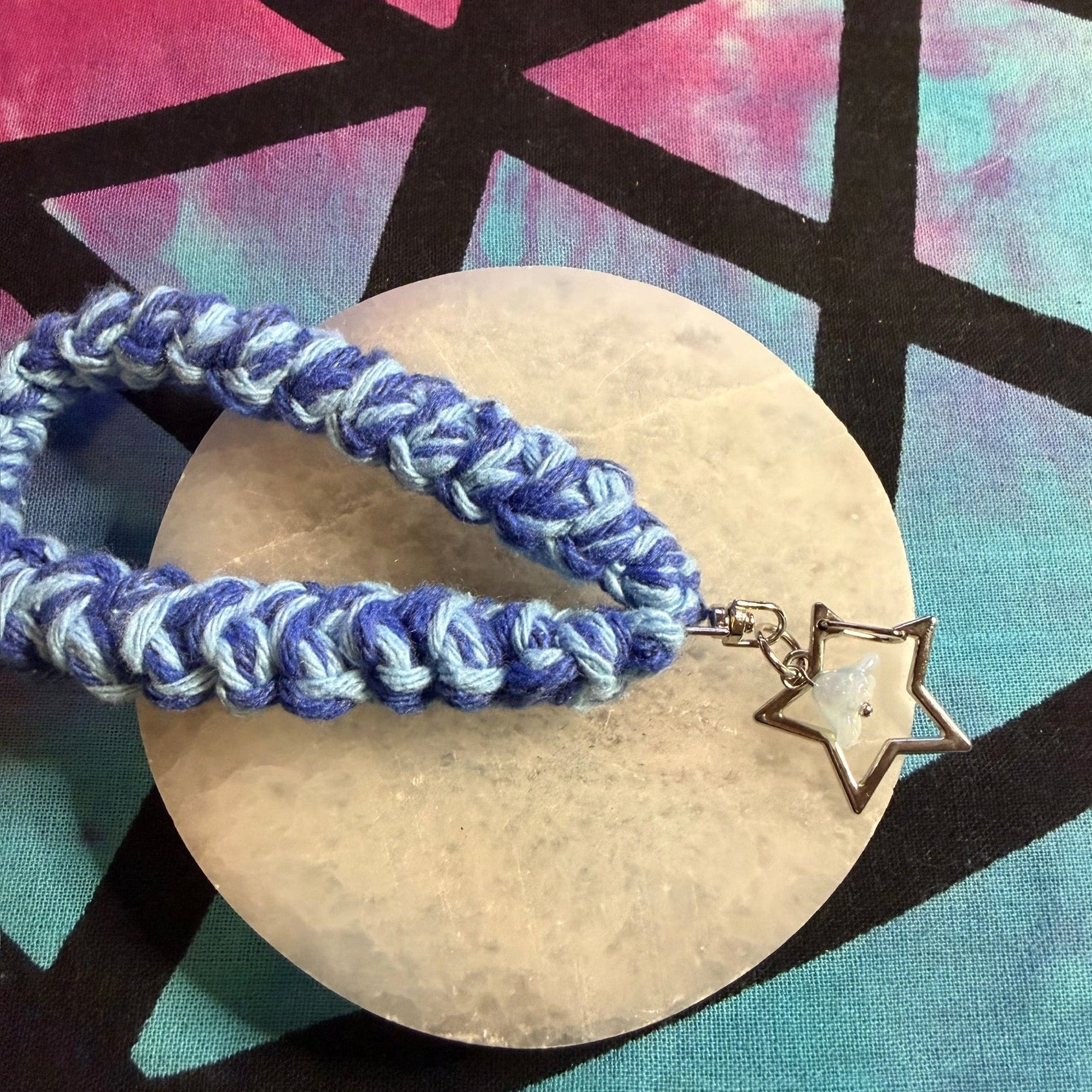 Crochet wrist strap with charms