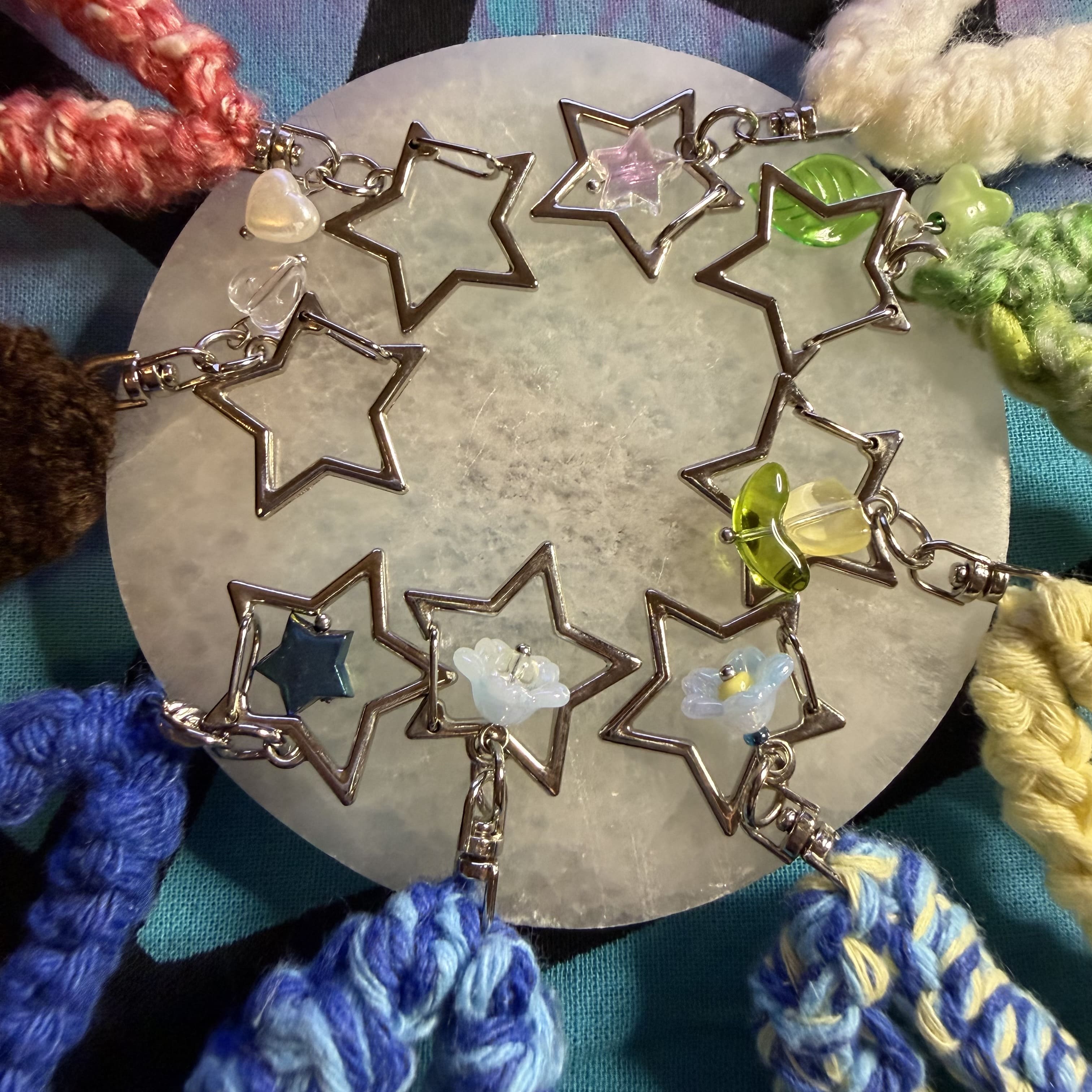 Crochet wrist strap with charms